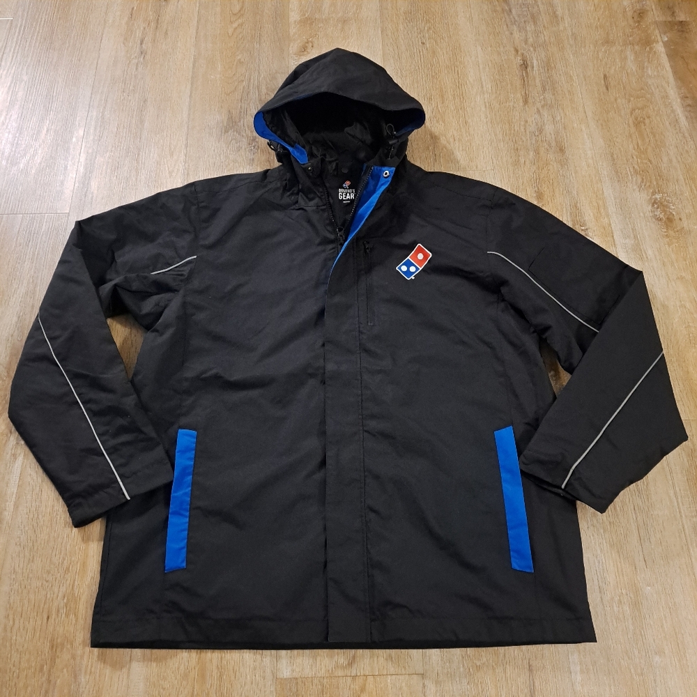 Domino's Pizza Gear Uniform Jacket Black with Blue Accents Logos Men Size Medium